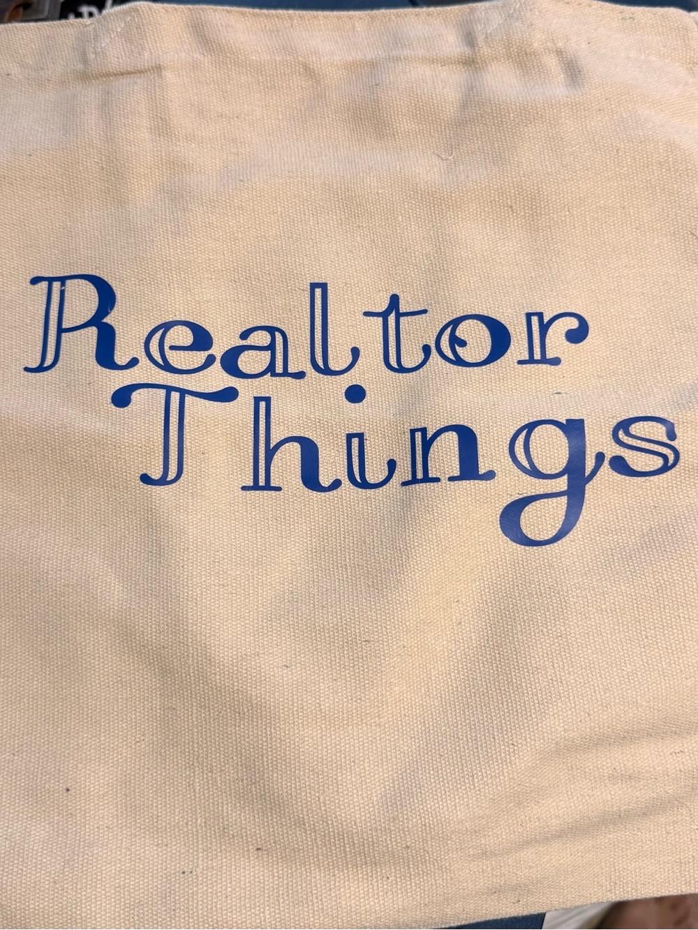 Realtor Things Canvas Tote Bag– Blue on Cream